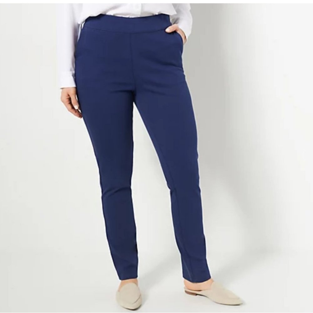Denim & Co Knit Easy Flex Twill Slim-Straight Pull-On Pants